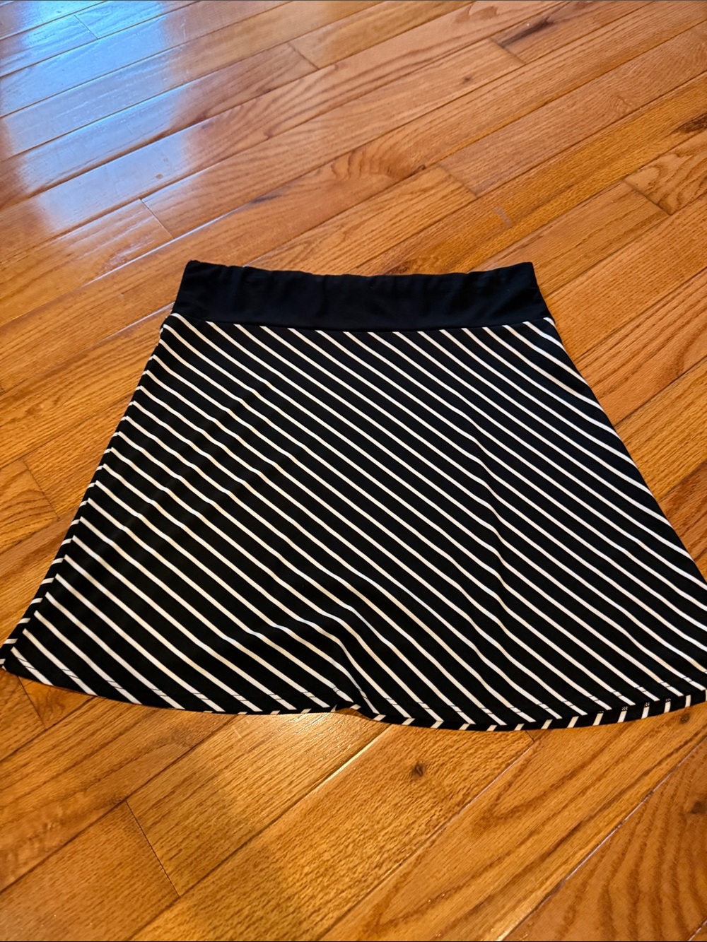 White House Black Market Black and White Diagonal Stripe Skater Skirt
